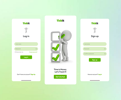 Track time app - UI Design app branding design green illustration interface log in loging logo mobile mobile app mobile design onboarding screens sign up splash screen ui ui design ux ux design