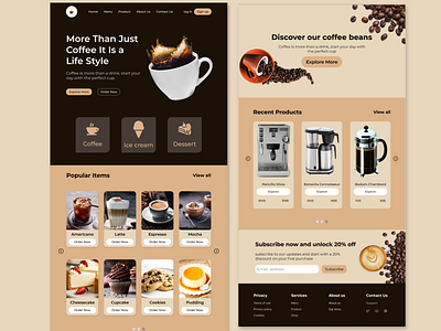 Coffee shop landing page design graphic design ui website