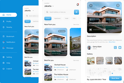 Example Design for Home Rent Application application design home rent ui ux