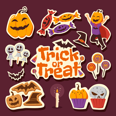 Halloween Trick or Treat Sticker Pack character design flat design graphic design halloween illustration sticker vector