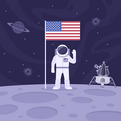 National Moon Day Illustration activity america astronaut branding character design flag flat design graphic design illustration moon poster space ui vector wallpaper