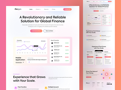 FinSpine - Fintech Landing Page Design banking bitcoin blockchain crypto crypto design currency exchange finance finance landing page finance website invest landing page landing page design modern banking payments trading ui design uiux ux design wallet