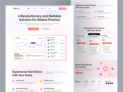 FinSpine - Fintech Landing Page Design banking bitcoin blockchain crypto crypto design currency exchange finance finance landing page finance website invest landing page landing page design modern banking payments trading ui design uiux ux design wallet
