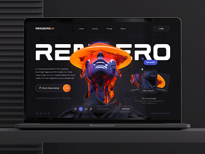 Rendero.AI - AI Generate Website 3d ai ai generator animation artificial intelligence chatgpt clean dark design figma graphic design hero section homepage landing minimal trend ui uiux web website