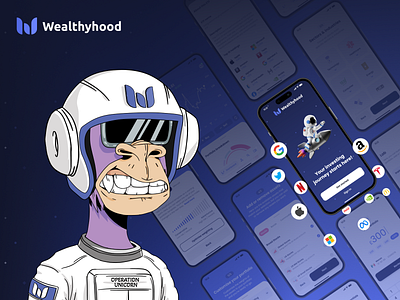 Wealthyhood ape crypto ape illustration mobile app