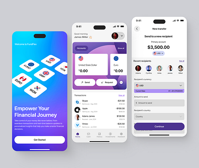 FundFlex - Mobile Finance App app design banking design finance finance app fintech fintech app fintech application interface ios mobile application money management product design ui ui design uiux ux