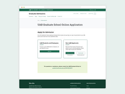 Graduate Application Login Page college design graduate application graphic design log in login login page page layout sign in sign up sso students uab ui university user experience ux ux design web design website