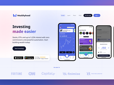 Wealthyhood landing page fintech landing page ui