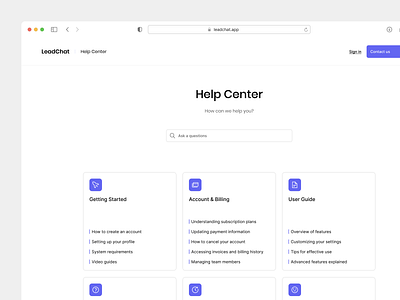 Help Center account billing blocks boxes button cta figma help support help center input landing page light mode navigation product design search section ui ux web design website