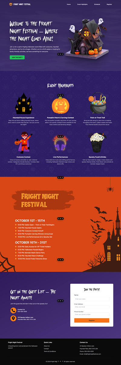 Fright Night Festival - Halloween Event Website Design 🎃👻 design halloween halloween event ux design web design