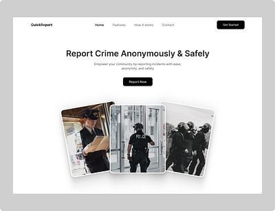 QuickReport - A Modern Approach to Crime Reporting Landing Page anonymousreporting communitysafety crimereporting designforgood dribbble landingpage productdesign quickreport ui userexperience userinterface ux webdesign