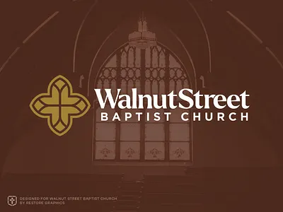 Logotype for Walnut Street Baptist Church baptist branding christian church church branding cross logo graphic design historic icon identity logo stained glass
