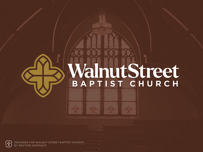 Logotype for Walnut Street Baptist Church baptist branding christian church church branding cross logo graphic design historic icon identity logo stained glass