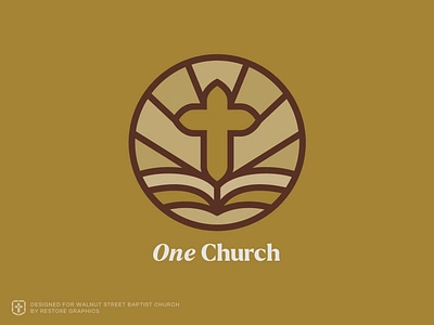 "One Church" Pictogram for Walnut Street Baptist Church bible christian church church branding cross logo graphic design identity illustration logo rebrand stained glass vision