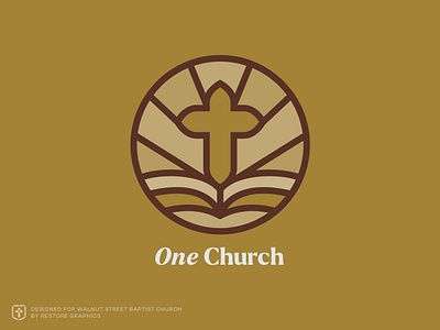 "One Church" Pictogram for Walnut Street Baptist Church bible christian church church branding cross logo graphic design identity illustration logo rebrand stained glass vision