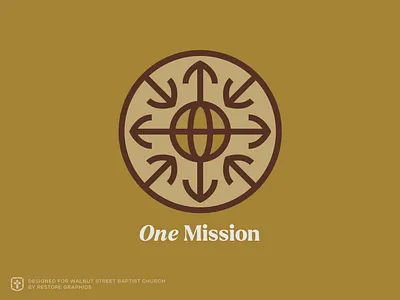 "One Mission" Icon for Walnut Street Baptist Church baptist branding christian church church branding globe graphic design icon identity illustration mission pictogram stained glass world logo