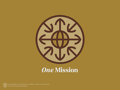 "One Mission" Icon for Walnut Street Baptist Church baptist branding christian church church branding globe graphic design icon identity illustration mission pictogram stained glass world logo