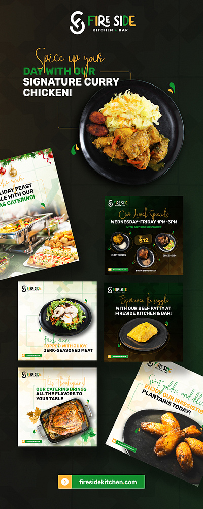 Fire Side Kitchen & Bar Social Media Post | Jamaican Food food post graphic design jamaican food post design restaurant social media design