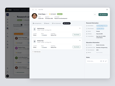 Tiimi - Candidate Profile and Interview Schedules in HRM candidate company contract employee management hiring hr hrd hrm hrms hrs interview job product design profile recruitment saas team management ui ux web app