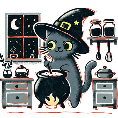 Witchy Kitty brushes character design characters design concept art cute halloween illustration procreate