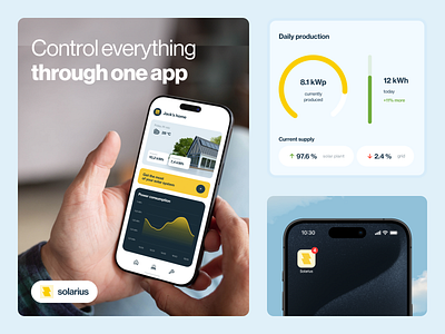 Solarius - visual identity - app UI elements app branding eco energy green energy logo photovoltaics solar energy solarius ui visual identity web webdesign website
