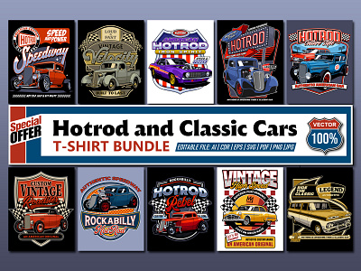 Hotrod and Classic Cars T-shirt Bundle vintage car bundle