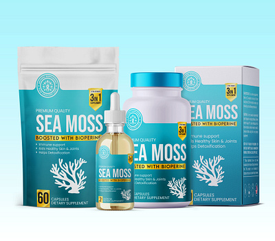 sea moss complete packaging and label design mockup supplement bottle mockup