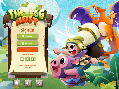 The Egg Heist - Game Login Page Illustration adventure blog digital art egg hunter fantasi flat design game game illustration game website games illustration landing page login page nature signup page top section vector website