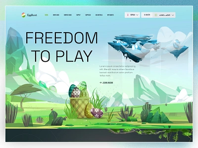 Egghunt Gaming Website Landing page 3d illustration antdesk crypto e currency egg hunt freesom play gaming website hero section idealrahi illustration landing page mountine sky playing ui design ui ux user experience user interface web 3 web design website design