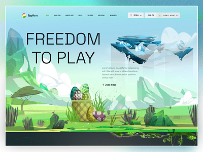 Egghunt Gaming Landing page 3d illustration antdesk crypto e currency egg hunt freesom play gaming website hero section idealrahi illustration landing page mountine sky playing ui design ui ux user experience user interface web 3 web design website design