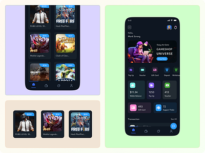 On Demand Game Shop Mobile Application buy clean ui dark exchange game game shop gift card good looking home illustration minimal new design on demind sell top up trending typography uiux ux voucher