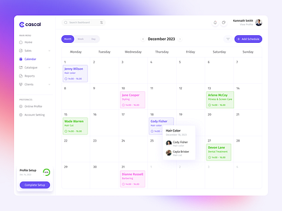 Service management (Calendar) calendar clean dashboard designer interface management minimal popup product saas salon salon management schedule service service management ui uiux design webapp website