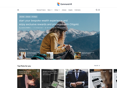 Blog landing page design for a financial institution blog creative ui web