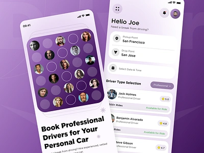 Personal Driver Booking Mobile App Design app design app development booking app car car driver diver booking graphic design hiring illustration minimal mobile app on demand app professional driver ui uiux ux