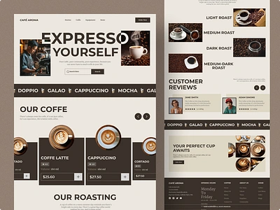 CAFE AROMA - Coffee Shop Landing Page Website cafe coffee coffee bean coffee cup coffee shop cup design drink food and beverage food and drink food delivery food order home page landing page ui ux web web design website website design