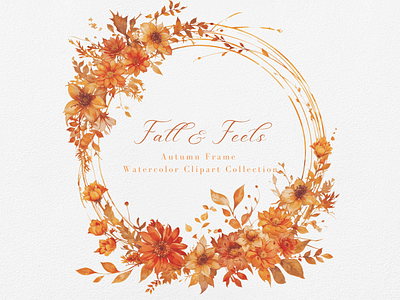 Fall & Feels - Autumn Frame Watercolor Clipart Collection autumn border clipart clipart bundle clipart set cute design digital art fall floral flower frame illustration pumpkin season watercolor