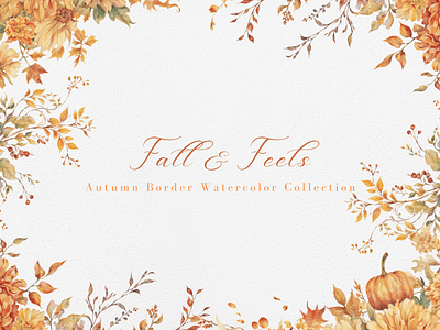 Fall & Feels - Autumn Border Watercolor Collection autumn border clipart clipart bundle clipart set cute design digital art elegant fall floral flower frame illustration pumpkin watercolor