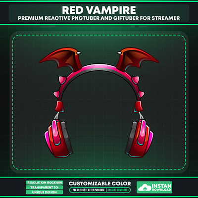 Vtuber Accessories Headphone Red Vampire - Halloween Theme dark vtuber