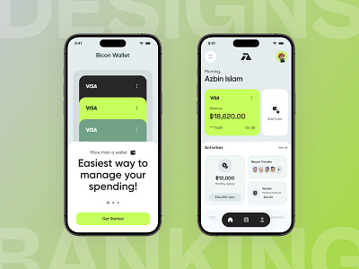 Finance Banking App UI app balance banking card chart defi finance fintech invest management md azbin islam mobile mockup onboarding online banking savings ui ux wallet website