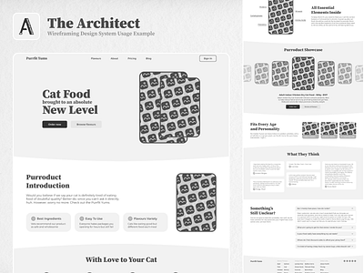 The Architect / Wireframing Design System Usage Example architect black cat clean copy copywriting design design system ds example food landing landing page minimalistic product ui ux white wireframe wireframing