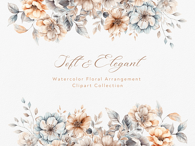 Soft & Elegant Watercolor Floral Arrangement Clipart Collection arrangement bloom blossom botanical bouquet clipart clipart bundle clipart set cute design digital art drawing elegant floral flower illustration painting watercolor