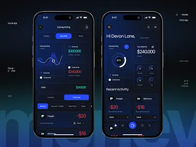 Moneytoring Mobile App app banking dark mode e wallet e wallet app minimalist mobile app mobile banking money payment ui ui design