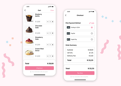 Seamless Bakery Checkout UI – Cart & Payment Flow Design clean ui dailyui mobile design mobile ui ui