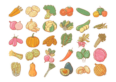 A collection of vegetable icons as a vector illustration art cartoon design draw graphic design hand draw illustration