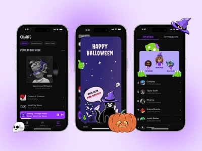 Music Player - Halloween inspired Mobile App app audio audio player dark mode dark theme design halloween jazz mobile app music music player pop song songs songs app ui ux