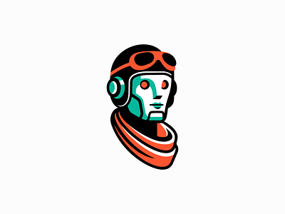 Aviator Robot Logo adventure aviation aviator bot branding design emblem gaming icon identity illustration logo mark mascot pilot retro robot symbol tech vector