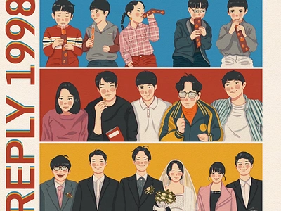 Reply 1998 Fanart: Growing Up and Friendship art cartoon design doodle draw fanart graphic design hand draw illustration illustration art movie note sticker vector