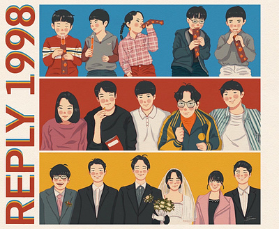 Reply 1998 Fanart: Growing Up and Friendship art cartoon design doodle draw fanart graphic design hand draw illustration illustration art movie note sticker vector