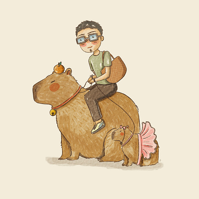 Whimsical Journey: A Boy and His Capybaras art cartoon design draw graphic design hand draw illustration