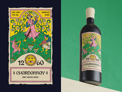 Wine Brand Packaging Illustration: Chardonnay 2d 3d bottle branding design design studio digital art digital illustration digital painting drink graphic design illustration illustration art illustrator label logo medieval packaging packaging design wine